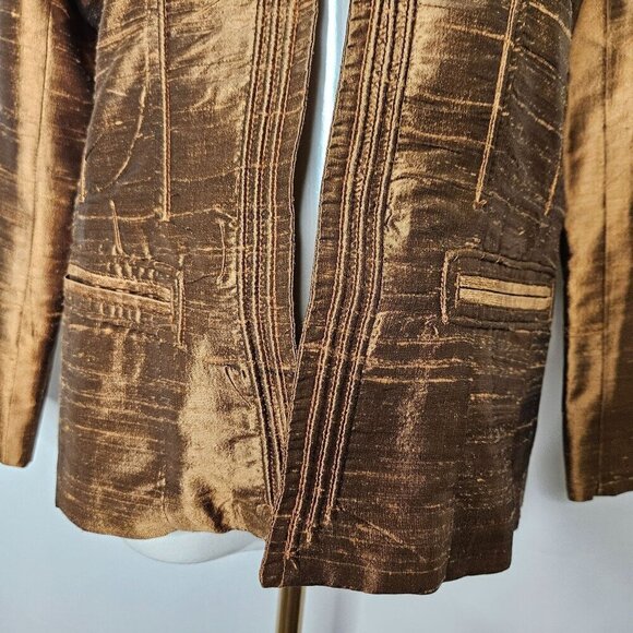 Jami's Contemporary Silk Jacket Medium Open Front Brown Designer Elegant Luxury - Picture 2 of 9